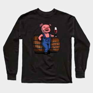 Funny Pig Wine Drinking Party Farm Pork Long Sleeve T-Shirt